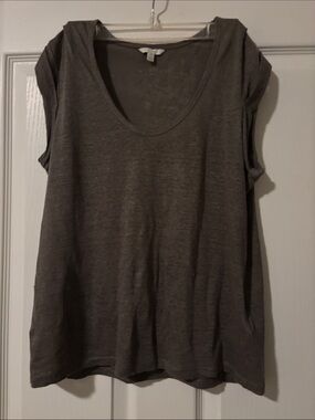 Joie Neyo Scoop Neck Cap Sleeve T-Shirt Linen Slub Knit - Gray Sz XS